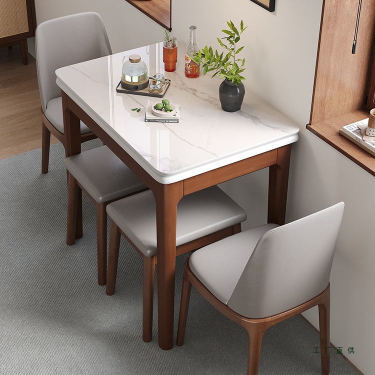 Dining Table Slate Solid Wood Modern Simple Nordic Retractable Folding Small Household Multifunctional Light Luxury Dining Table