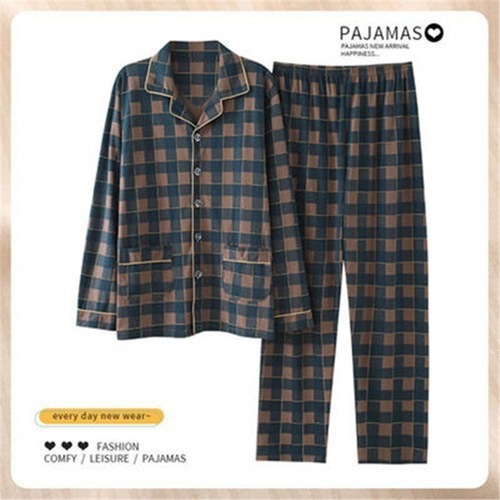 2025 New Checkered Pajamas for Men, Spring and Autumn Season, Long Sleeve, Pure Cotton, Plus Size Home Clothes, Winter Style, Wearable Outside