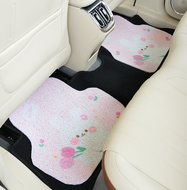 Tulip rabbit car mat cartoon silk ring anti-dirty easy to clean car front and rear row mat universal decorative floor mat