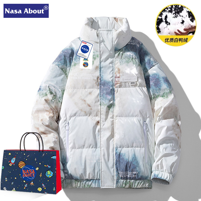 NASA Dragon Ball creativo graffiti stand collar abajo chaqueta hombres pareja invierno cálido engrosada 90 pato blanco abajo marea