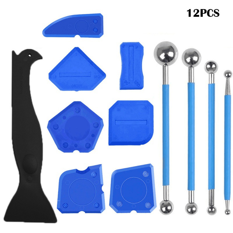 跨境12件套2合一阳角勾刀刮板剂填缝工具密封剂修整厨房塑料刮刀