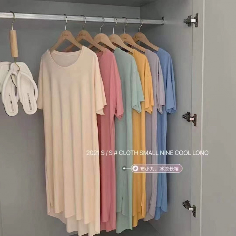 Bu Xiaojiu クールロングスカートアイスシルクナイトガウン女性の夏のクールなスカートホーム服快適なルーズスカートパジャマアウターウェア|undefined