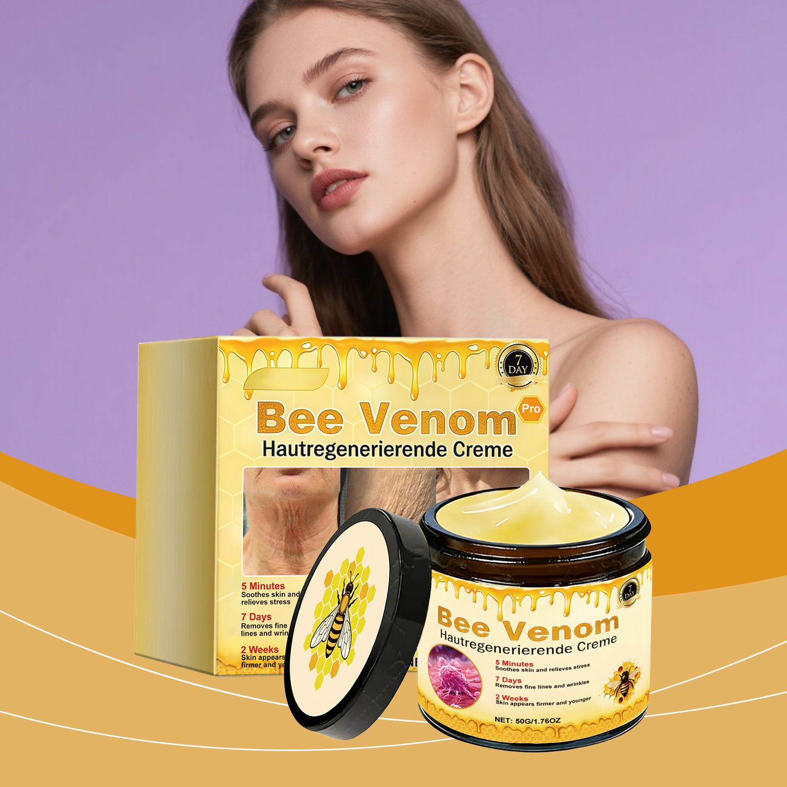 Bee Venom Facial Care Cream Gentle Formula Care for Face Skin Delicate Tender Smooth Moisturizing Daily Skin Care Cream
