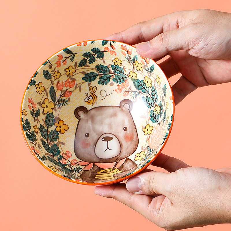 Animal de la historieta tazón de cerámica vajilla hogar tazón de arroz comer tazón de fideos tazón personalizado para niños tazón internet celebridad vajilla traje