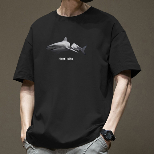 Cotton Short Sleeve T-Shirt for Men - Summer, INS Style, Hong Kong Trend, Half-Sleeve, Loose, Couple's Set, T-Shirt, Round Neck, Printed