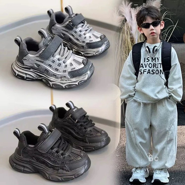 Solid Soft-Soled Boys' Shoes 2026 New Spring and Autumn Children's Sports Shoes Breathable Mesh Girls' Lightweight Dad Shoes