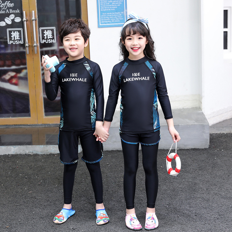 一件代发男女童游泳衣长袖长裤套装保守可爱俏皮时尚温泉沙滩泳装