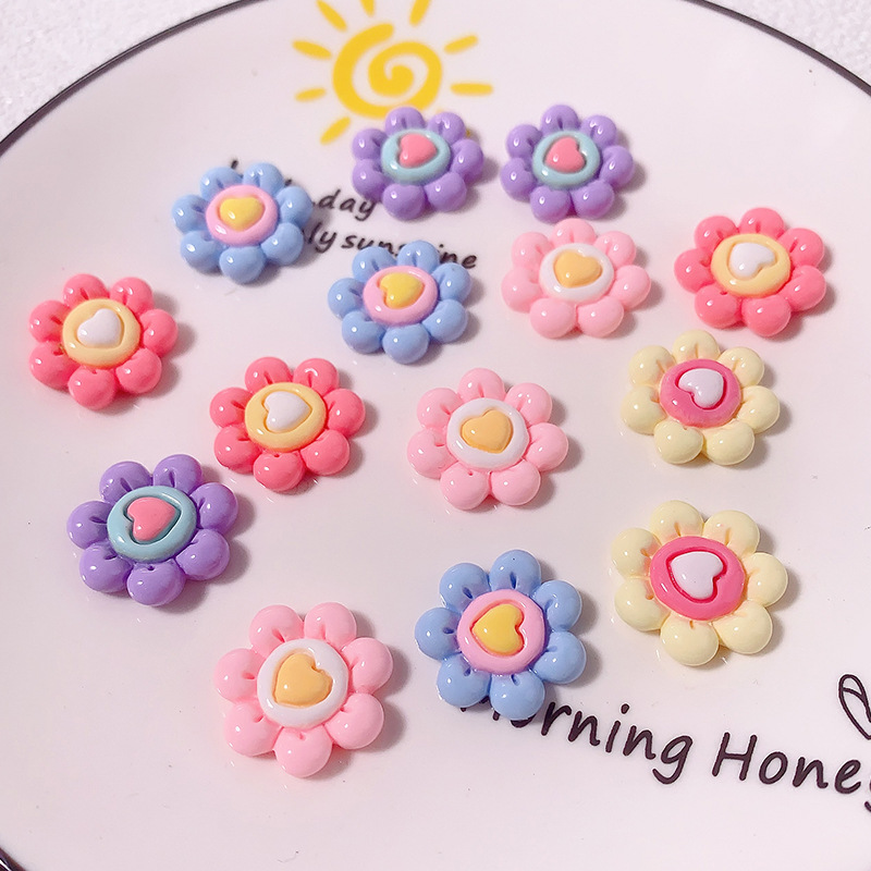 Nuevo color macarón amor flor accesorios de resina DIY adornamiento de cabello de caso de teléfono móvil agujero de hebilla de zapatos agujero material hecho a mano