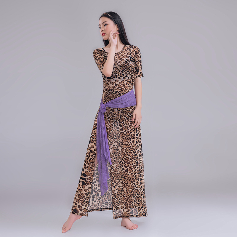 New autumn and winter belly dance practice clothes, robes, large size slimming floral dress, oriental dance performance clothes