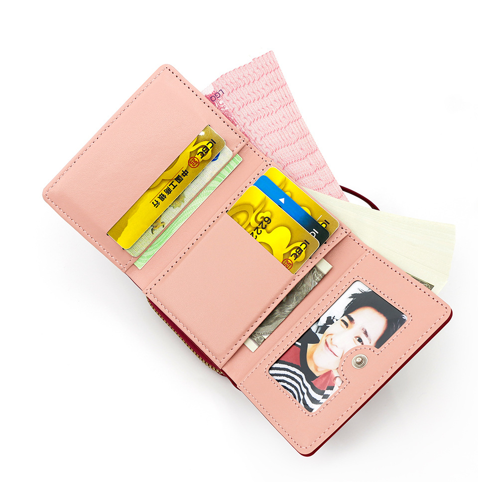 Nueva cartera corta de las mujeres simple color sólido PU tríptico bolso monedero multi-Tarjeta titular de la cartera billetera al por mayor
