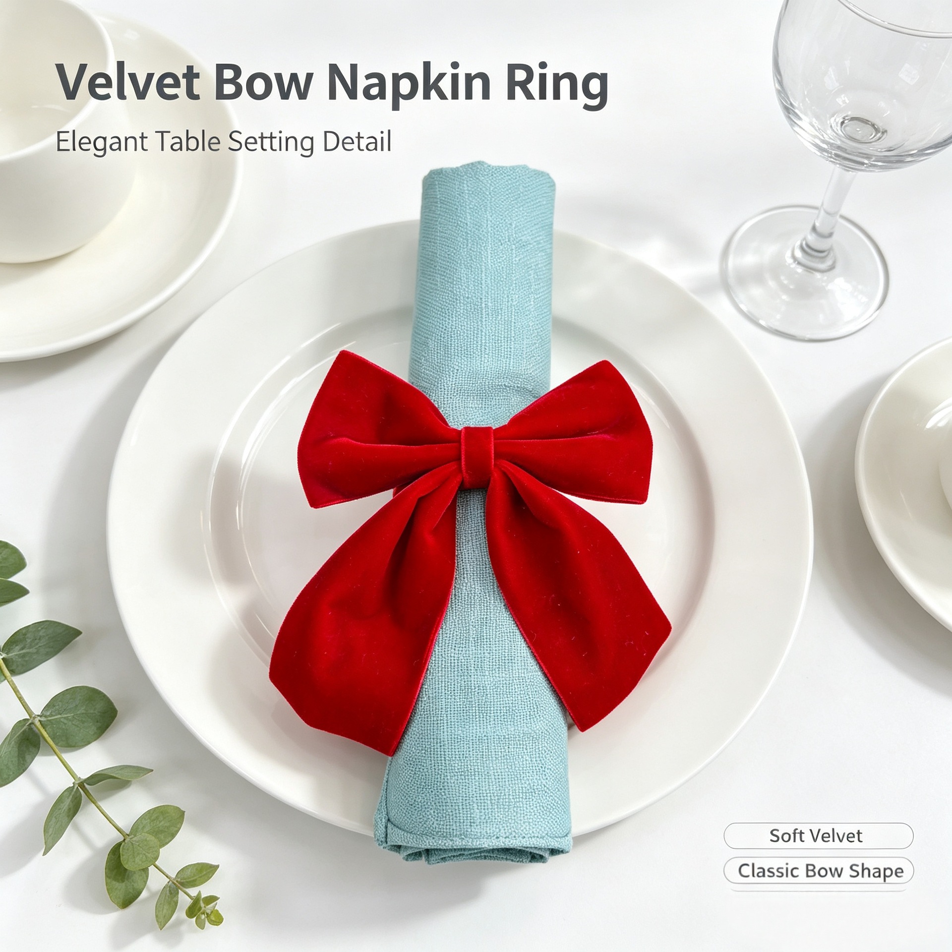 Cross-border new product Christmas bow napkin ring velvet napkin buckle red green napkin ring tissue ring wholesale