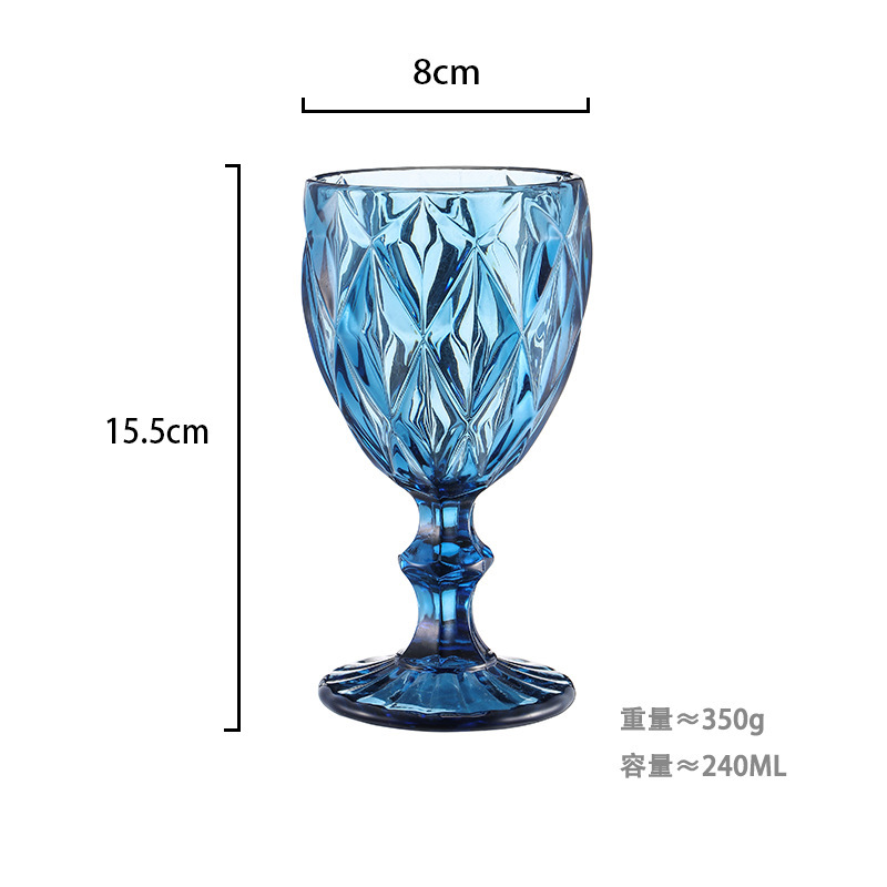 Gran por mayor transfronterizo vasos de vino en relieve europeos tazas de vidrio de colores tazas de bebida de jugo de frutas espesadas tazas de leche de boda tazas de pies altos