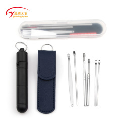 廠家直供美妝工具螺旋采耳鑷彎頭采耳鑷子不鏽鋼掏耳器6件套