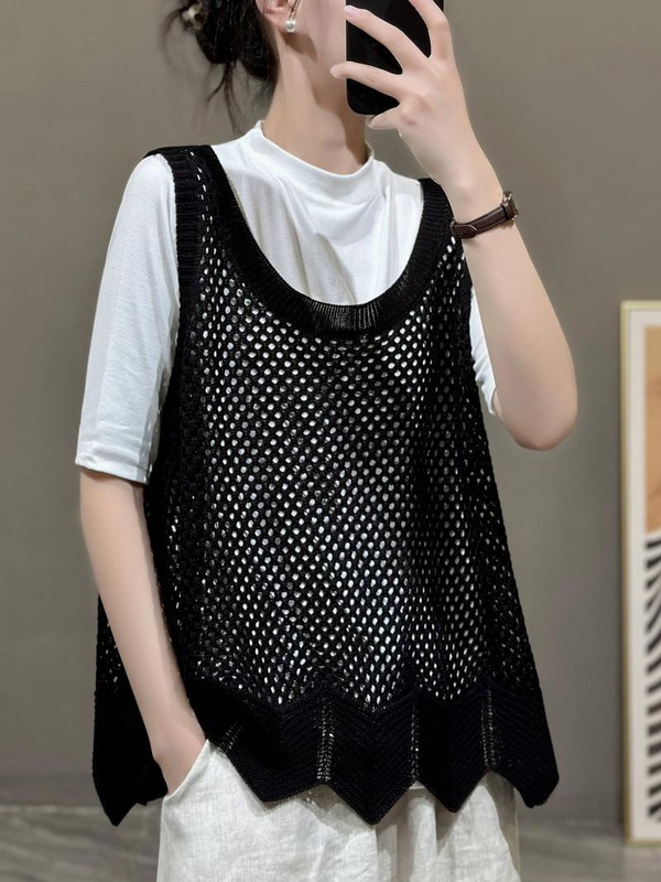 Plus-Size Loose-Fitting Slimming Solid Color Ice Silk Knit Sleeveless Vest Top for Women Trendy on Instagram