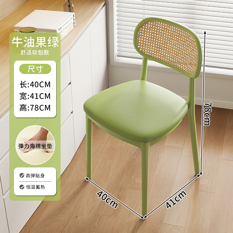 silla de plástico casual simple hogar cojín respaldo silla de comedor tela de caña silla de estudio balcón comercial silla retro