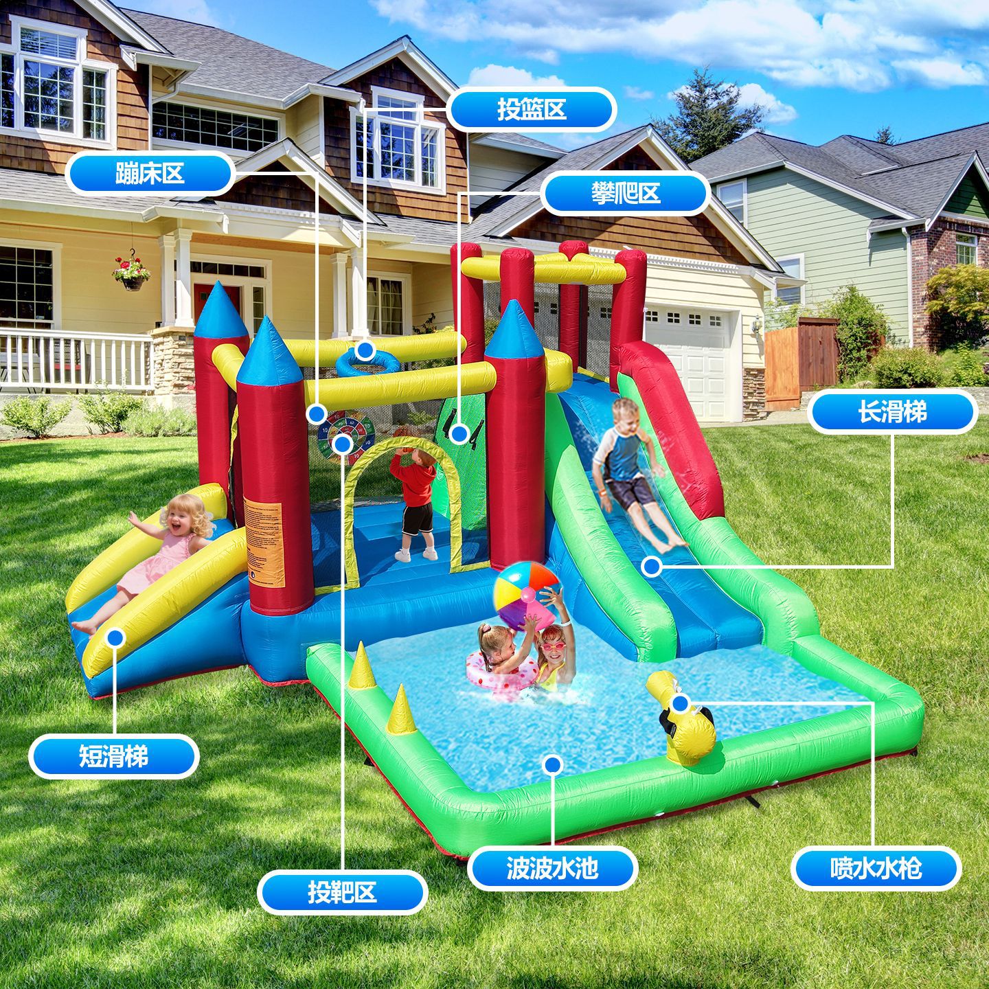 castillo infláble al aire libre con tobogan infláble doméstico con tobogan infláble para niños pequeños castillo infláble combinación de juguetes de parque de atracciones