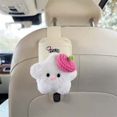 Car cup holder/beverage holder: bag, front and rear seat - off-white-leather-cup-holder-with-hook-and-five-pointed-star-rose-red-beret