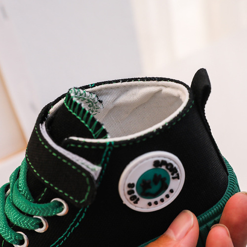 One-piece women's children's shoes for spring and autumn, new children's canvas shoes for boys, stylish medium and small children's high-top baby shoes, trendy