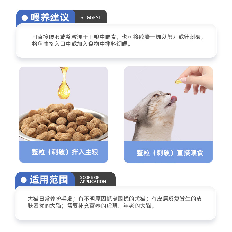 Xinmizhikang aceite de pescado, perros y gatos, cápsulas de aceite de salmón anti-depilación, cabello brillante para mascotas, lecitina, red de lágrimas