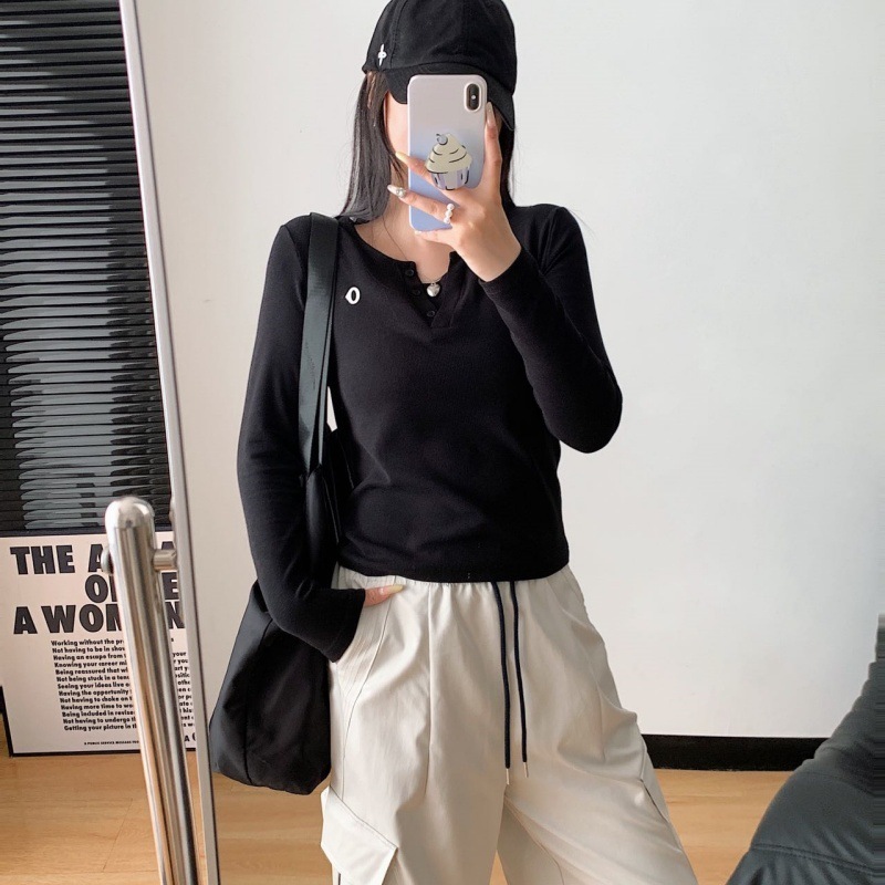 118207002素然风25秋季长袖新款假两件打底衫修身显瘦女开领T恤|undefined