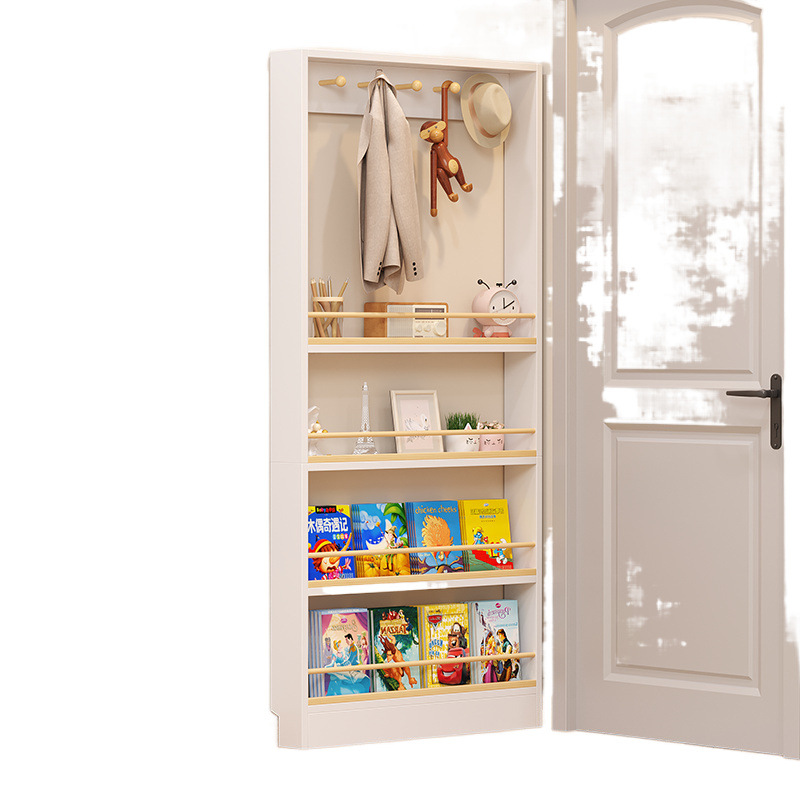 Door-back Storage Rack Ultra-thin Children's Solid Wood Bookshelf Floor-standing White Multi-layer Storage Rack Household Picture Book Rack Narrow Bookcase