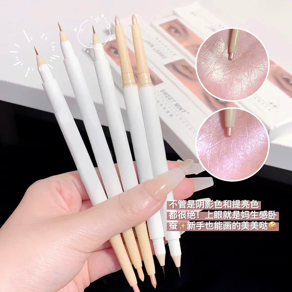 SWEET MINT Double Head Silkworm Lying Pen Dual-purpose Pearlescent Fine Flash Brightening Shadow Outline Pen Eyeliner Eyeshadow 2-in -1