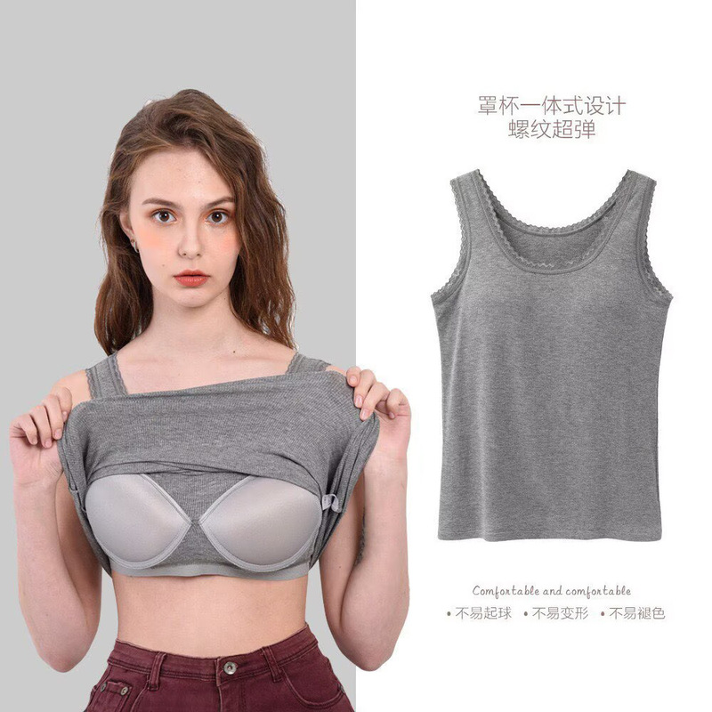 Summer Modal Underwear for Women with Built-In Bra Pads, Camisole with Lace Trim, Slim Fit, Thin Style
