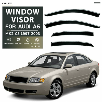 Swb Window Visor, Rain shield - standard-packaging-without-logo-audi-a6-sedan-mk2-c5-1997-2003-plexiglas-with-bright-strips-window-rain-shield