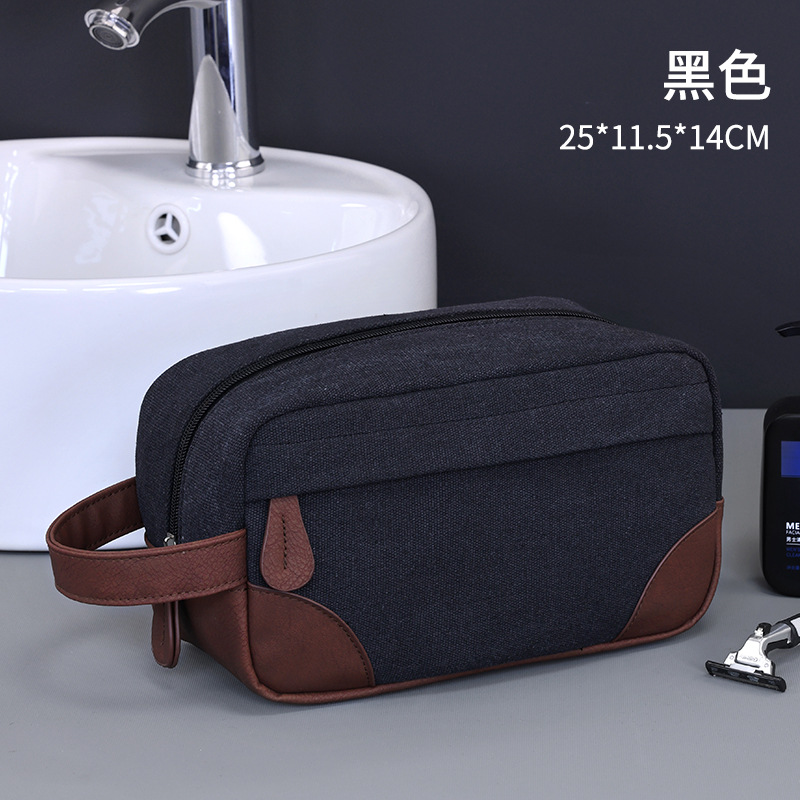 Transfronterizos Amazon Europa y América retro pu empalme lona bolsa de baño para hombres viaje bolsa de maquillaje portátil nicho diseño