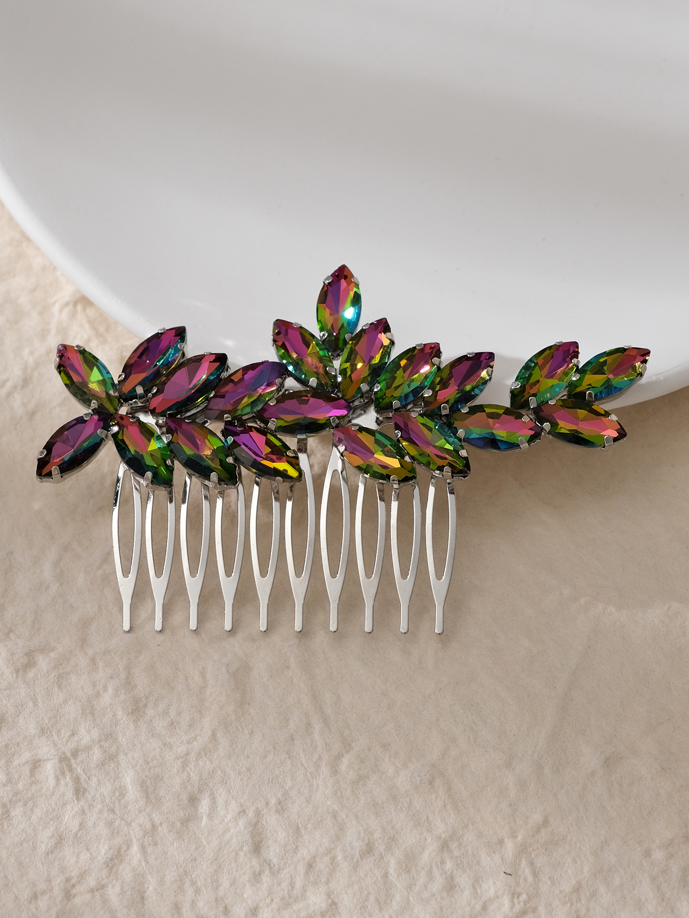 Retro Shiny Leaf Rhinestone Inlay Rhinestones Insert Comb display picture 4