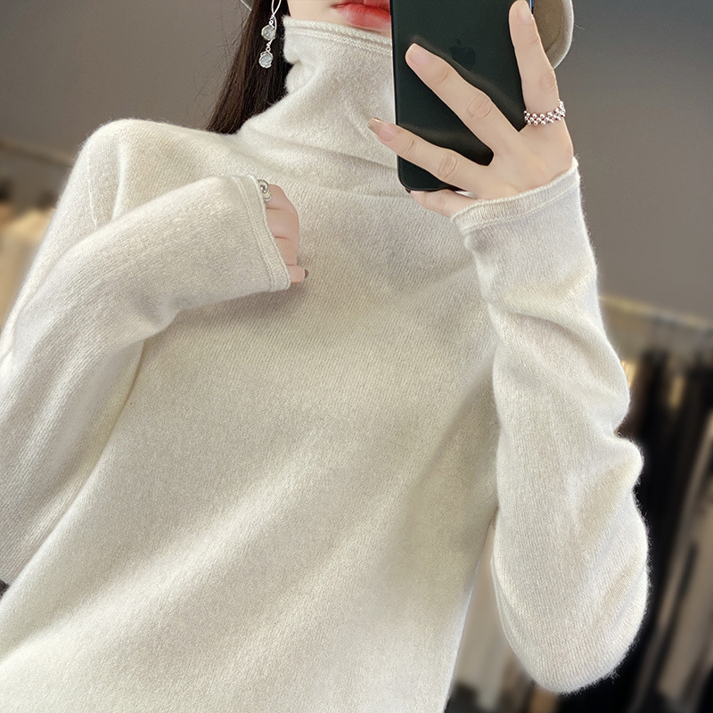 Rolled Edge Stacked Collar Sweater for Women, Long-Sleeved Caramel-Colored Loose Wool Sweater for Women, New Autumn and Winter Outerwear Rolled Edge Stacked Collar Sweater for Women, Long-Sleeved Caramel-Colored Loose Wool Sweater for Women, New Autumn and Winter Outerwear
