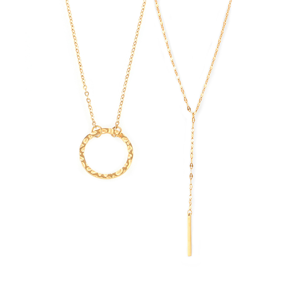 Versión coreana de elementos geométricos simples, colgante de anillo, collar de borla en forma de Y, se puede apilar para usar, viento frío, acero de titanio, cuello chapado en oro