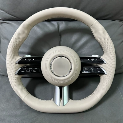 Mercedes-Benz Dragonfly steering wheel, off-white genuine leather, universal fit for all models, non-destructive installation, plug-and-play, in stock