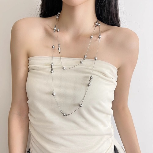 Layered multi-color gray pearl necklace long multiple ways to wear sweater chain luxury clavicle minority design necklace