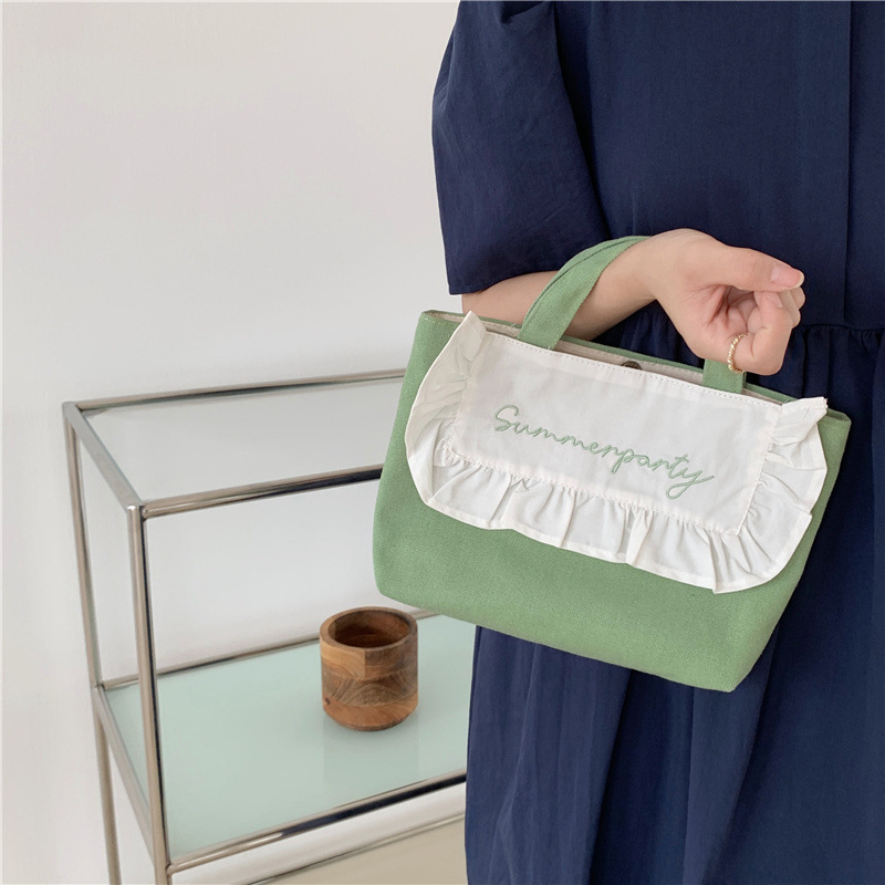 1441 Japanese and Korean chic Sweet ruffled bento Bag, Fresh embroidered hand-held small cloth bag, girl student bag wholesale undefined
