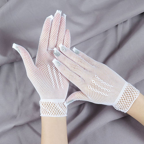Mesh Sunscreen Gloves for Women Summer Fishing Net Full Finger Elastic Black Performance Lace White for Square Dance Fashion Touch Screen