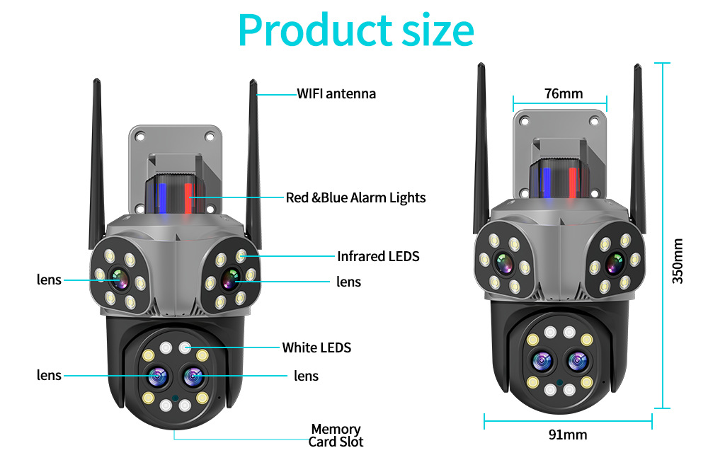 Echte 4-Linsen-Überwachungskamera mit 8010k-fachem Zoom, Nachtsicht, HD-Fernbedienung und intelligentem WLAN-Monitor_voghion.com