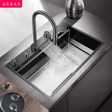 ASRAS阿萨斯厨房304水槽枪灰色纳米疏水易洁洗菜盆带洗杯器大单槽