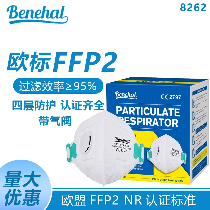 欧标CE认证FFP2 NR 防护口罩带气阀工业防尘benehal跨境热风切割