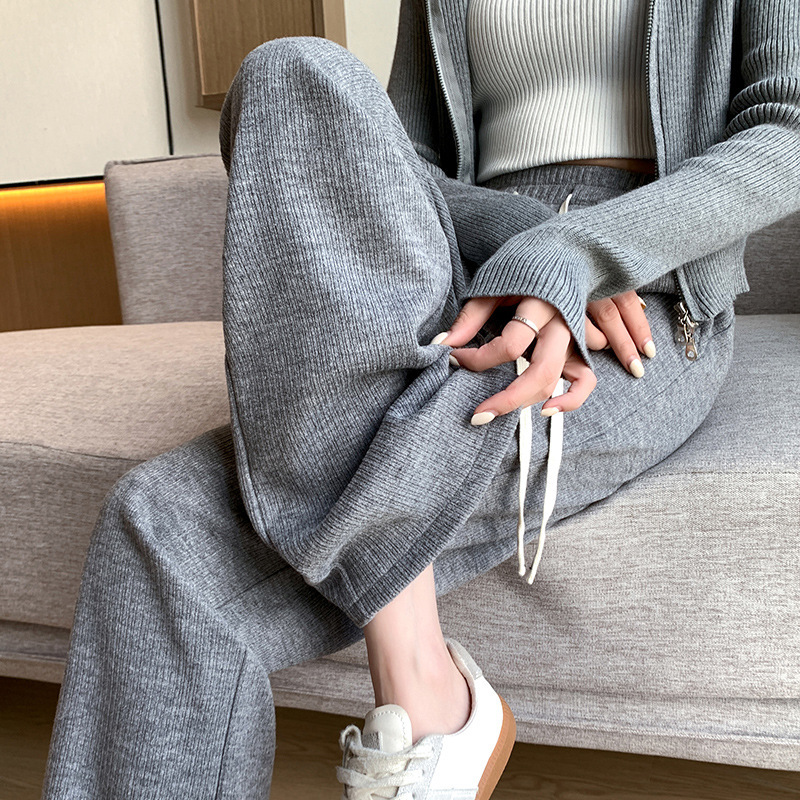 カシミヤのワイドパンツの女性の秋冬の新型のハイウエストはやせています。|undefined