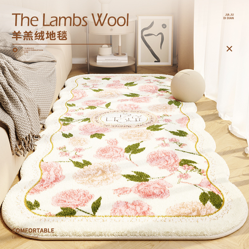아메리칸 스타일 작은 웨이브 특수 모양의 침대 옆 담요 공주 스타일 카펫 소녀의 방 장식 바닥 매트 캐시미어 봉제 매트