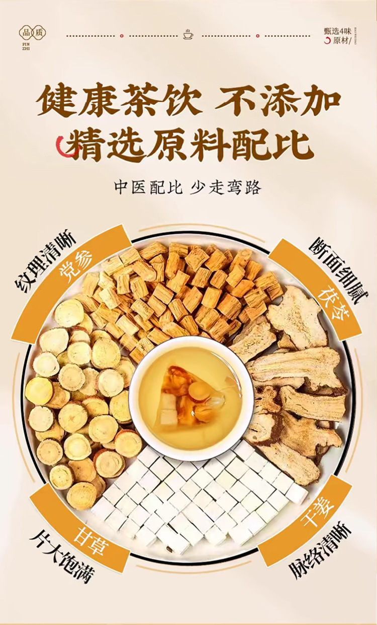 Huang Ya Tang Herbal Tea Bags Dried Ginger Poria Licorice Codonopsis Blend for Daily Wellness Brew 100g specifications