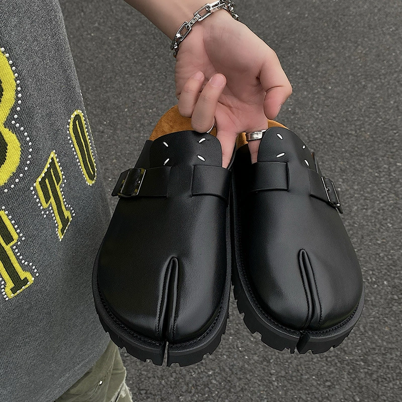 Полутапочки Birkenstock из натуральной кожи, туфли с разрезом на толстой пробковой подошве, повседневные и модные тапочки с открытым носком для верхней одежды.