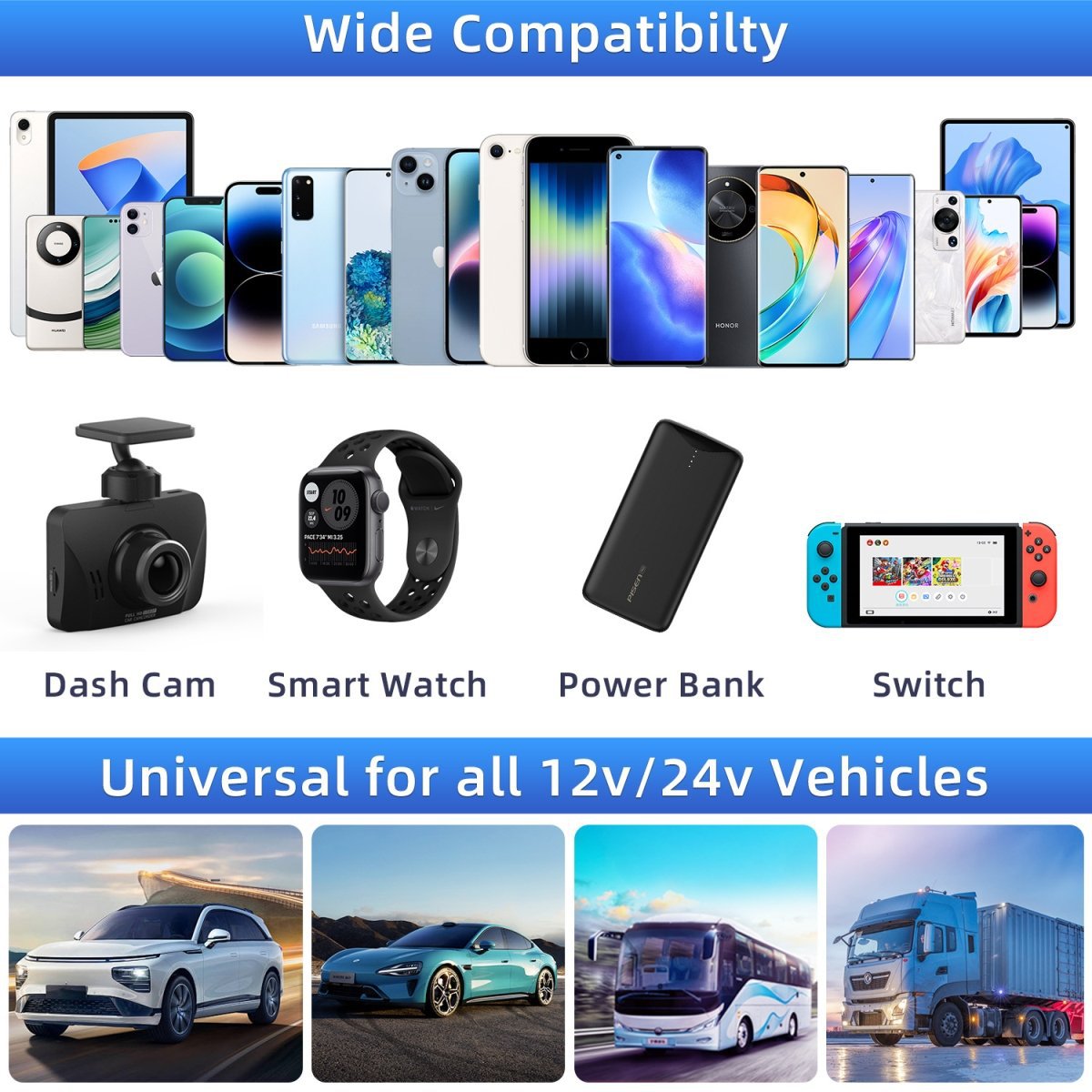 Cross-Border New Car Universal Charger Modified Multi-Function Mobile Phone Charging Qc3.0+Pd3.0 Car Charging