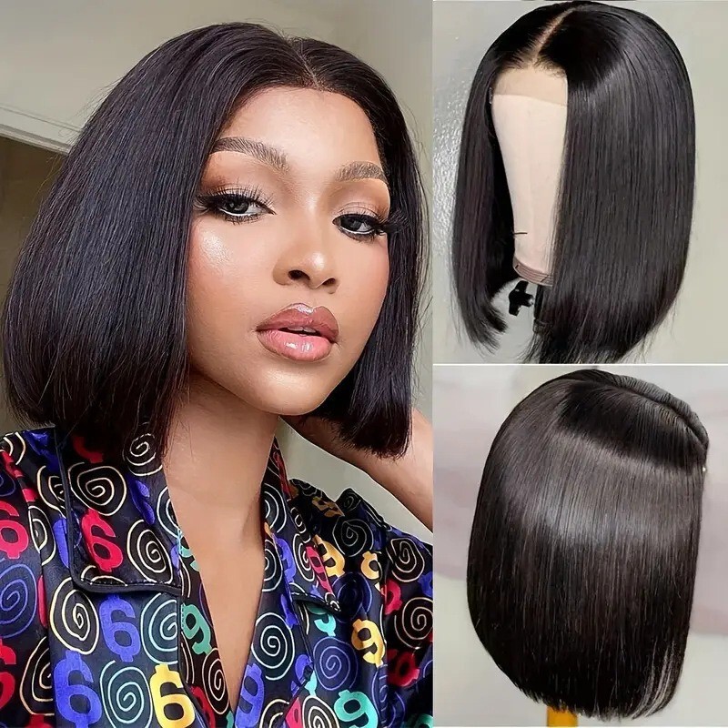 European and American Bob Wig Human Hair Wig Foreign Trade 13*4 Bob Front Lace Wig European and American Short Straight Hair