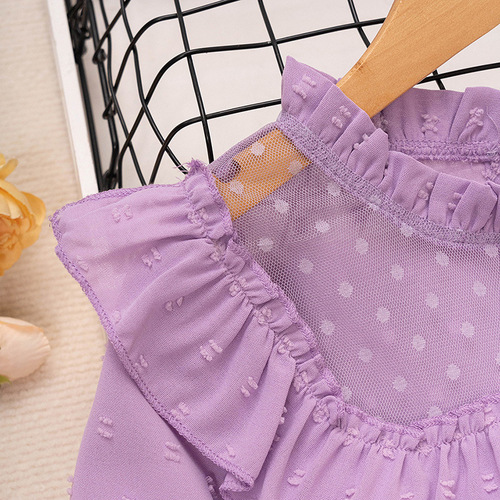 Cross-border Kids' Clothing: New Spring Collection—Lace Polka-Dot Long-Sleeve Tops & Skirts for Older Children, Girls' Matching Sets