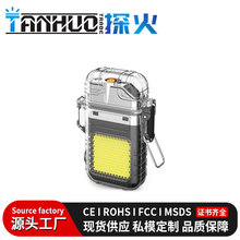 新品cob隨身照明燈透明殼電子打火機戶外防風電磁點煙器跨境貨源