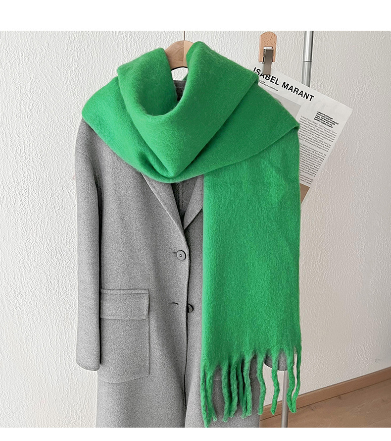 Solid color mohair with lazy style, soft fluffy solid color, big pull hair warm scarf for students and couples_voghion.com