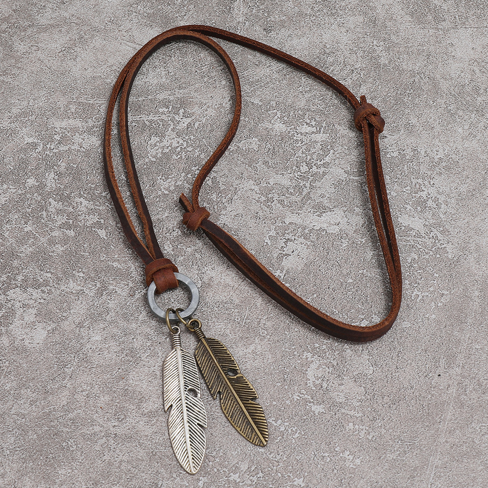 hip-hop retro alloy feather adjustable necklace