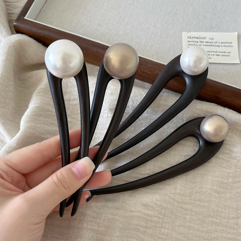 U-Shaped Ebony Hairpin for Women, High-End New Chinoiserie Ball Head Hairpin, Ancient Style Daily Hairpin, Hairpin
